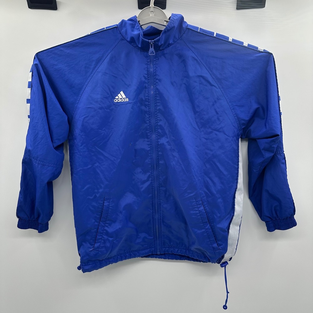 Adidas Team Track Jacket Blue White Full Zip Athletic Size‎ Men's Medium m Flaws